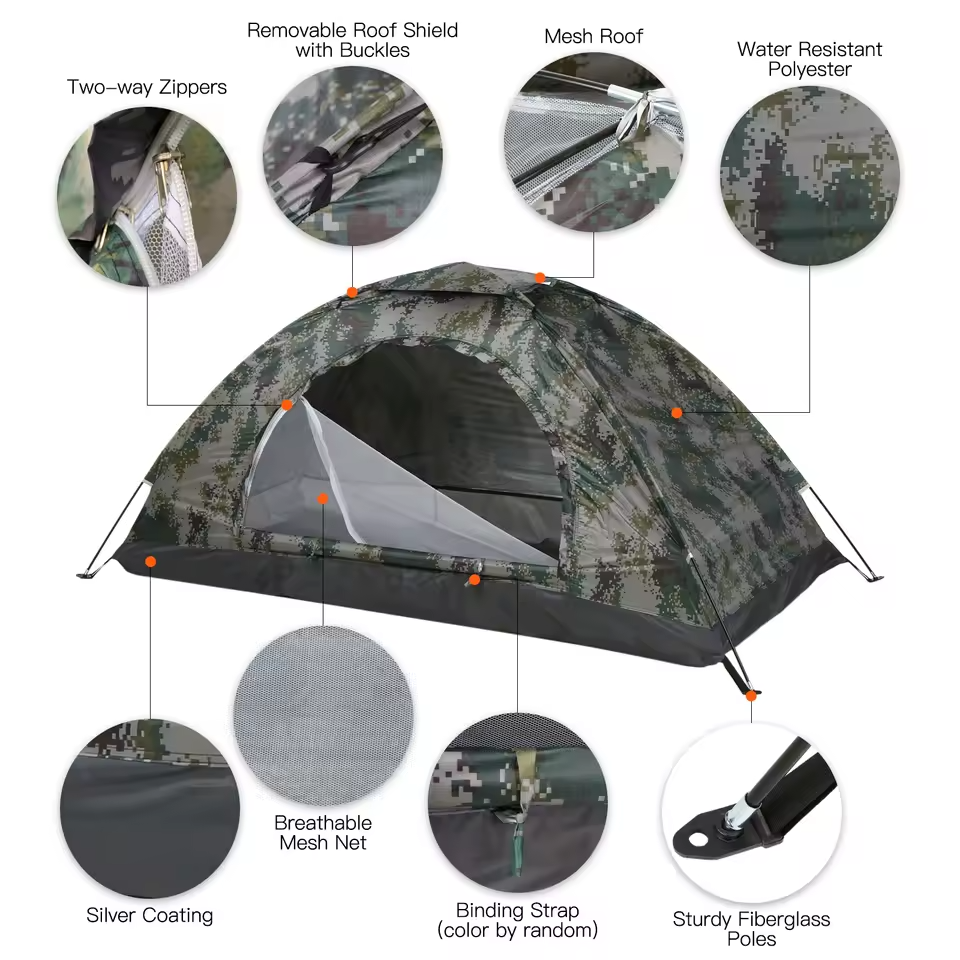 Tente de camping ultra légère 1/2 personnes avec revêtement Anti-UV UPF 30+